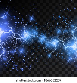 Light Effect Of Blue Lightning. PNG. Realistic Flash With Lightning. Electric Explosion Png.