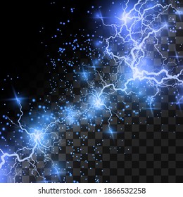 Light Effect Of Blue Lightning. PNG. Realistic Flash With Lightning. Electric Explosion Png.