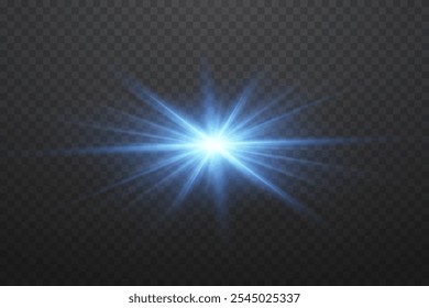 Efecto de luz de la estrella azul y la llamarada. Sobre un fondo transparente.
