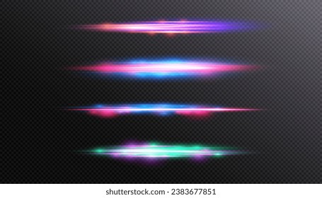 Light effect. bright purple lines, fast horizontal luminous energy flow.