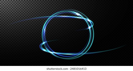 Light effect of a bright round frame with a bright glow of the backlight with a place for text and advertising.