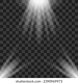Light effect. Bright spotlights. Graphic beam illumination. Vector illustration.