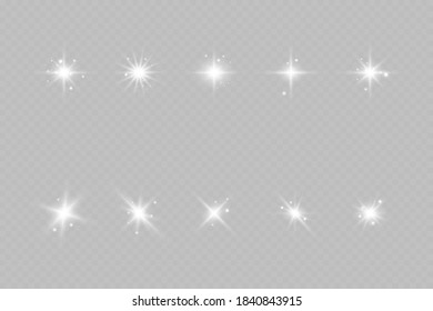Light effect. Bright Star. Light explodes on a transparent background. Bright sun.