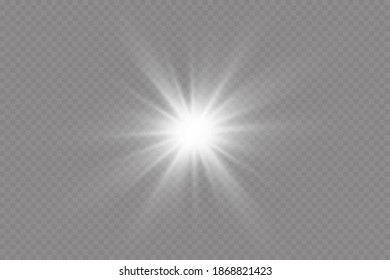 Light effect. Bright Star. Light explodes on a transparent background. Bright sun.