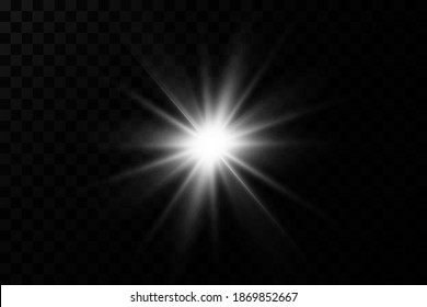 Light effect. Bright Star. Light explodes on a transparent background. Bright sun.