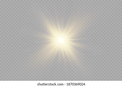 Light effect. Bright Star. Light explodes on a transparent background. Bright sun.