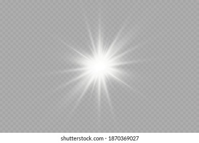 Efecto ligero. Estrella brillante. La luz explota sobre un fondo transparente. Sol brillante.