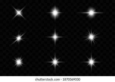 Light effect. Bright Star. Light explodes on a transparent background. Bright sun.