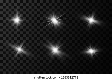 Light effect. Bright Star. Light explodes on a transparent background. Bright sun.
