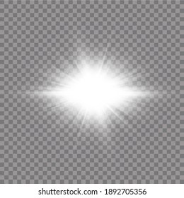 Light effect. Bright Star. Light explodes on a transparent background. Bright sun.