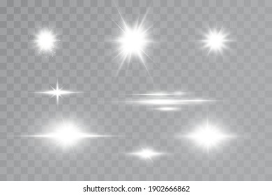 Light effect. Bright Star. Light explodes on a transparent background. Bright sun.