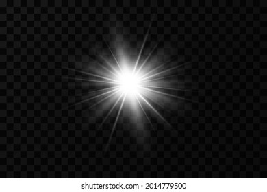 Light effect. Bright Star. Light explodes on a transparent background. Bright sun.
