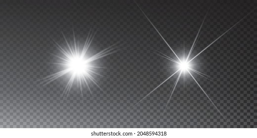 Light effect. Bright Star. Light explodes on a transparent background. Bright sun.