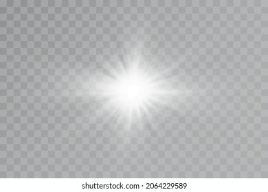 Light effect. Bright Star. Light explodes on a transparent background. Bright sun.

