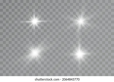 Light effect. Bright Star. Light explodes on a transparent background. Bright sun.
