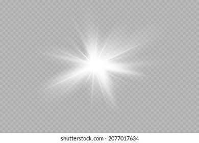Light effect. Bright Star. Light explodes on a transparent background. Bright sun.
