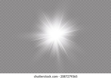 Light effect. Bright Star. Light explodes on a transparent background. Bright sun.
