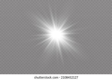 Light effect. Bright Star. Light explodes on a transparent background. Bright sun.