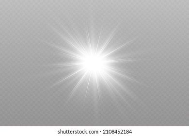 Light effect. Bright Star. Light explodes on a transparent background. Bright sun.