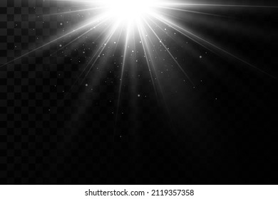 Light effect. Bright Star. Light explodes on a transparent background. Bright sun.