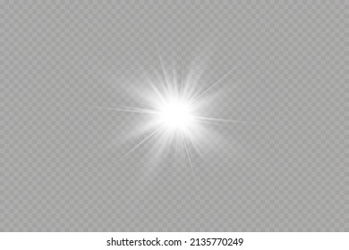 Light effect. Bright Star. Light explodes on a transparent background. Bright sun.