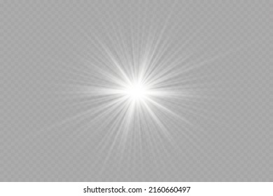 Light effect. Bright Star. Light explodes on a transparent background. Bright sun.