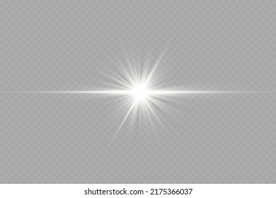 Light effect. Bright Star. Light explodes on a transparent background. Bright sun.