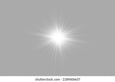 Light effect. Bright Star. Light explodes on a transparent background. Bright sun.