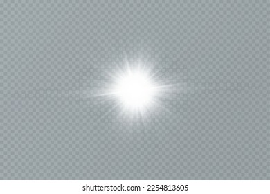 Light effect. Bright Star. Light explodes on a transparent background. Bright sun.