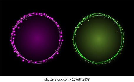 Light effect circle frame with glowing tail of shining sparkles, .energy ring flows in motion. Luxurious brilliant design element.