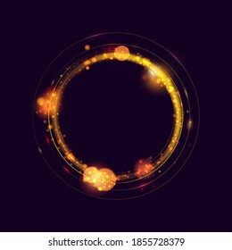Light effect circle gold glowing light ring. Glitter magic sparkle effect