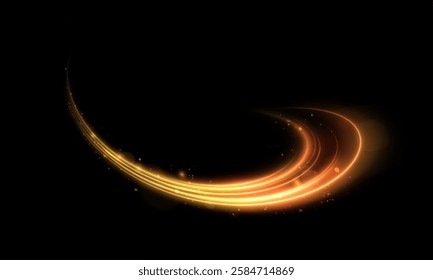 Light effect in the concept of moving smooth curved lines. Glowing golden light swirls in smooth, flowing lines. Vector