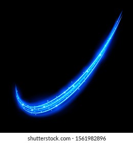 Light effect with curve trail and blue sparkles on black background
