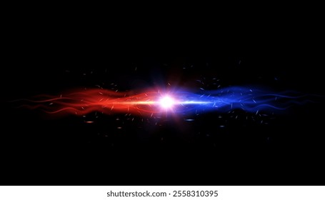 Light effect. Dark Versus Battle. MMA banner concept - Fight Night, Confrontation, Fight, Boxing. Energy clash with sparks and red-blue glow. Vector	