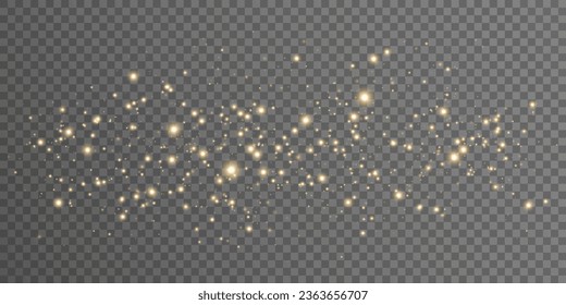 Light effect with dynamic golden magical dust isolated on transparent background. Flying glowing particles with lights bokeh. Vector illustration. EPS 10.