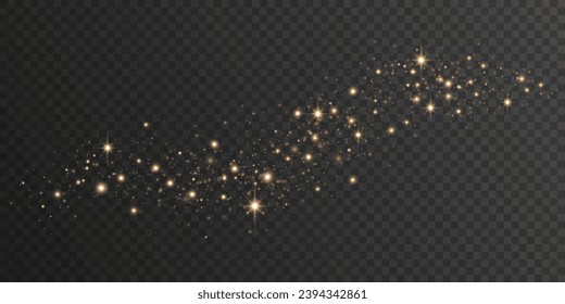 Light effect of dynamic golden magical dust isolated on dark transparent background. Christmas stardust. Vector illustration. EPS 10.