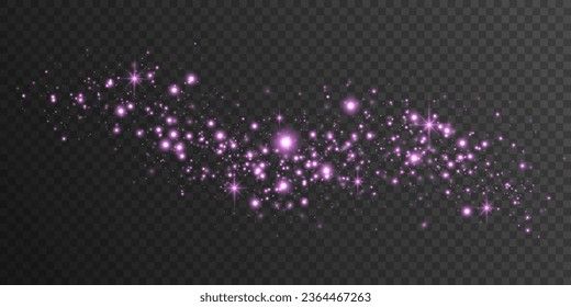 Light effect of dynamic magical dust with stars isolated on dark transparent background. Flying glowing particles with lights bokeh. Glittering graphic elements. Vector illustration. EPS 10.