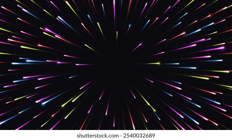 Light effect. Dynamic radial glowing lines in motion. Vector illustration