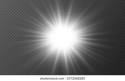 Light effect equipped with bright flashes of sun shine on transparent background, light , vector graphics.