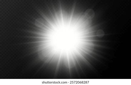 Light effect equipped with bright flashes of sun shine on transparent background, light , vector graphics.