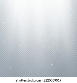 Light effect falling with cold rays of light on a transparent background.