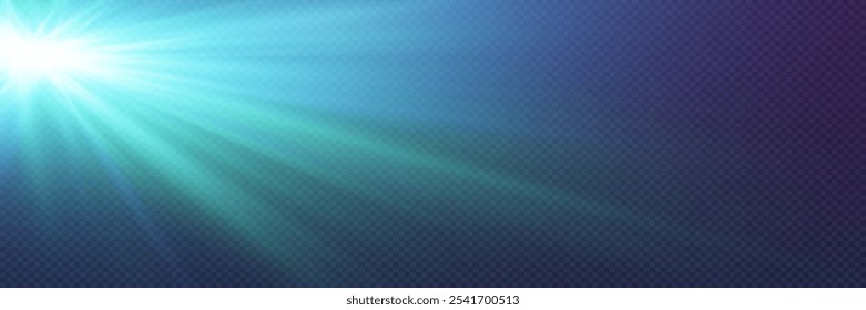 Light effect of flare and lenses, flash of rays from a lamp. On a transparent background.