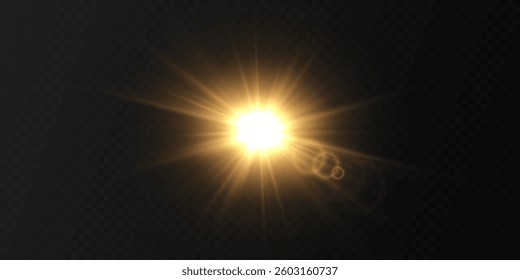 Light effect of flare and star flash. Light explosion of rays.