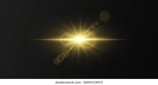 Light effect of flare and star flash. Light explosion of rays.