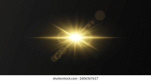 Light effect of flare and star flash. Light explosion of rays.