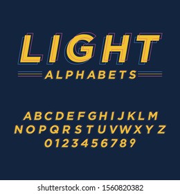 Light effect font, Modern font and alphabet with blue background and coloring text vector