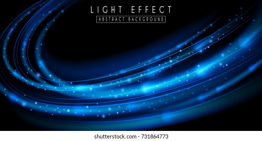 Light effect. Futuristic wave illustration. Blue sparkling background.