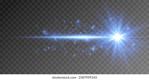 Light effect with glare and particle explosion effect.Blue star.Vector illustration.