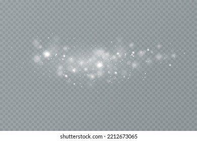 Efecto luminoso con partículas brillantes. Polvo de Navidad. Brillos blancos brillan con luz especial.