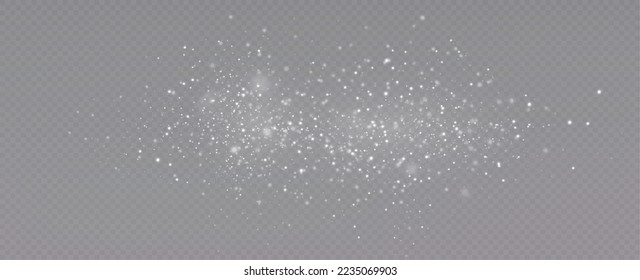 Efecto luminoso con partículas brillantes. Polvo de Navidad. Brillos blancos brillan con luz especial.